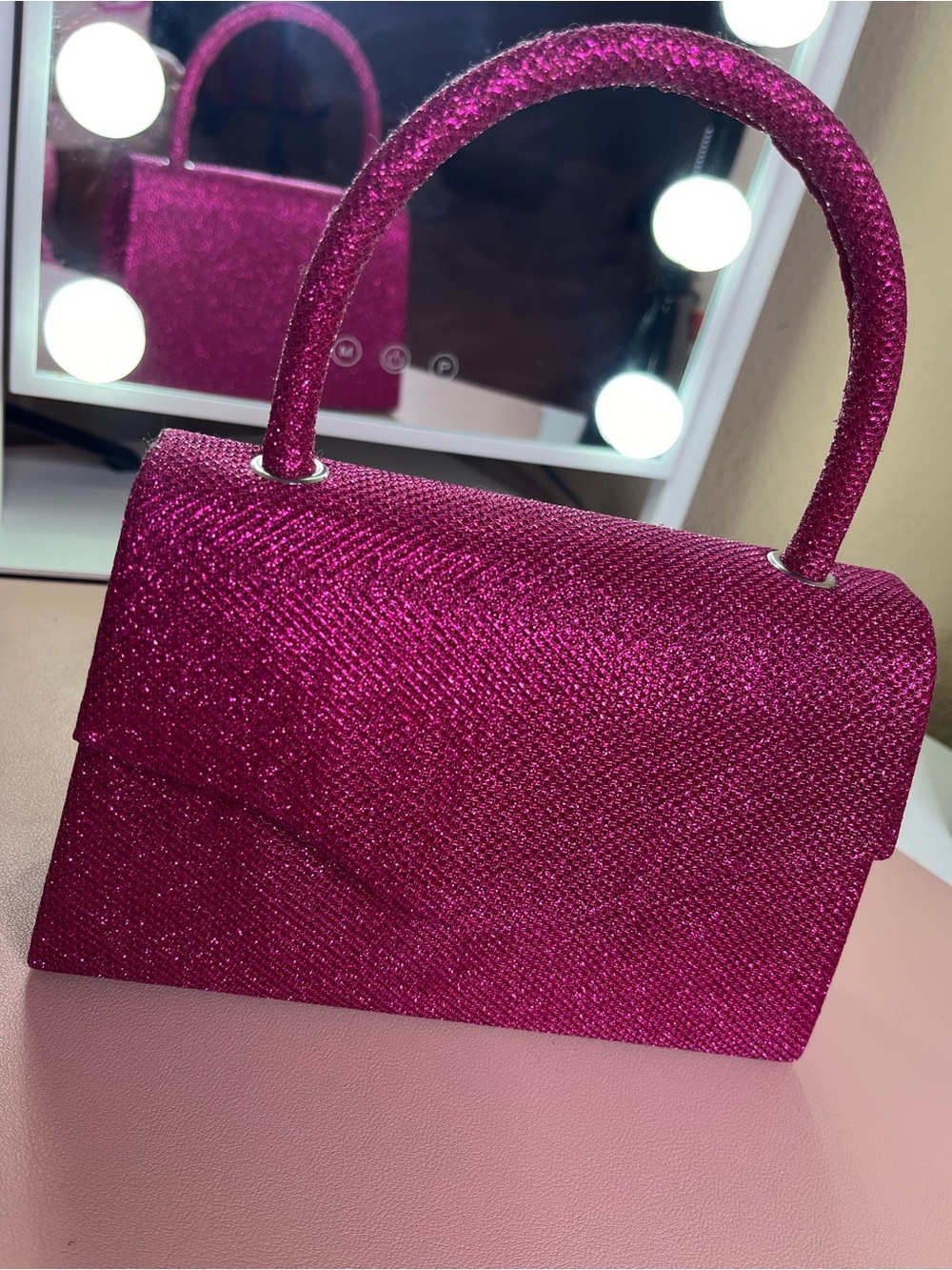 SHEIN Glitter Fuchsia Mini Top-Handle Bag